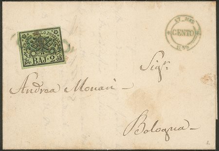 Antichi Stati Italiani - Stato pontificio - Letterina da Cento a Bologna il 17 marzo 1856