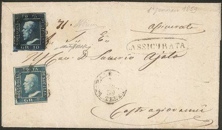 Antichi Stati Italiani - Sicilia - Eccezionale lettera assicurata  primo giorno d'emissione