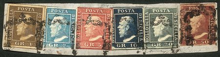 Antichi Stati Italiani - Sicilia - Frammento con affrancatura esacolore (3a + 8 + 9 + 12 + 13 + 14)