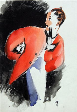 GOLIA (Eugenio Colmo) Torino 1885 - 1967 "La giacca rossa" 1955 33,5x23...