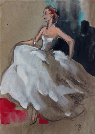 GOLIA (Eugenio Colmo) Torino 1885 - 1967 "Elettra" 1957 33,5x24,5 tempera su...