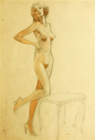 GOLIA (Eugenio Colmo) Torino 1885 - 1967 "Modella in posa" 1949 32x22,5...