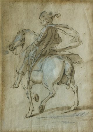 PITTORE ANONIMO "Cavaliere" 29,5x20,5 tecnica mista su carta