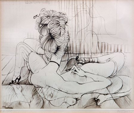 BELLMER HANS 1902 - 1975 "Scena erotica" 28,5x33,5 acquaforte, es. 9/25 e.a....