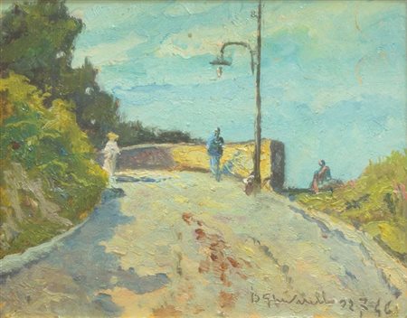 GHIVARELLO BENEDETTO Torino 1882 - 1955 "Strada con lampione" 22-07-46...