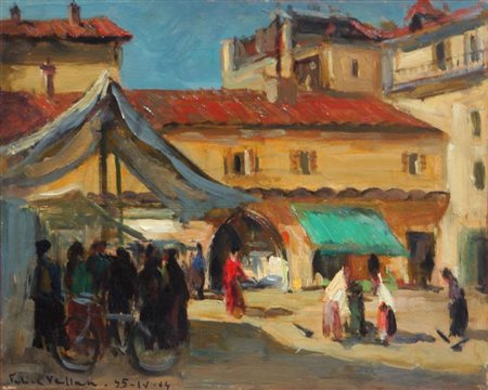 VELLAN FELICE Torino 1889 - 1976 "Piazza Palazzo Vecchio" 1945 40x50 olio su...