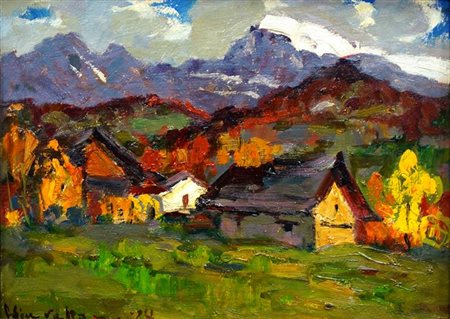 VELLAN FELICE Torino 1889 - 1976 "Autunno a Limone" 1961 26,5x34 olio su...