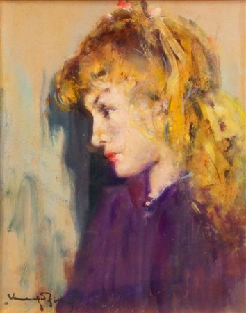 ZOLLA VENANZIO GB 1880 - 1961 Torino "Ritratto della figlia" 30x24 olio su...