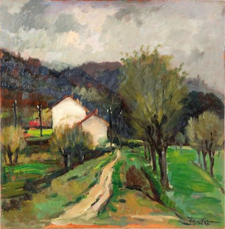 VELLAN FELICE Torino 1889 - 1976 "Borgata Sassi" 1939 50x50 olio su tavoletta...