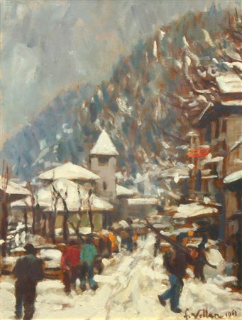 VELLAN FELICE Torino 1889 - 1976 "Bardonecchia" 1961 40x30 olio su tavoletta...