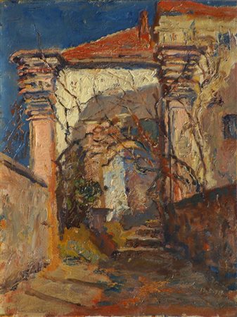 GHIVARELLO BENEDETTO Torino 1882 - 1955 "Villa antica" 19/3/29 37x27,5 olio...