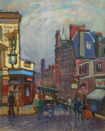 MERLO METELLO Milano 1886 - 1964 Torino "In Chelsea - Londra" 1957 50x40 olio...