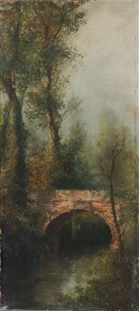 BO GIACINTO Montanaro Canavese (TO) 1832 - 1912 Torino "Paesaggio con ponte...