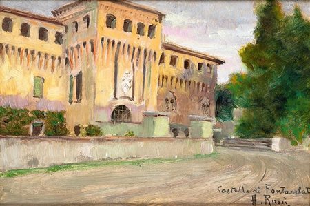 ROSSI ALBERTO Torino 1858 - 1936 "Castello di Fontanellato" 17,5x25,5 olio su...