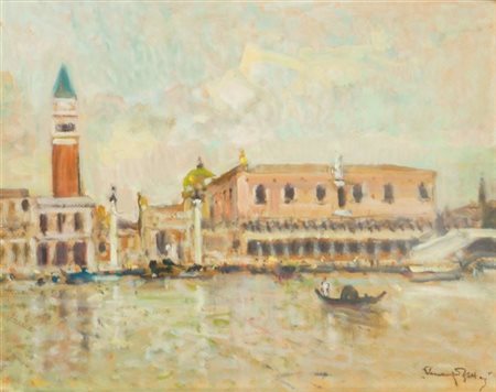 ZOLLA VENANZIO GB 1880 - 1961 Torino "Riva degli Schiavoni a Venezia" 40x50...