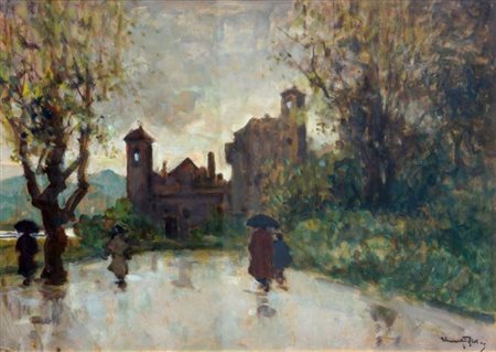 ZOLLA VENANZIO GB 1880 - 1961 Torino "Castello inglese" 50x69 olio su cartone...