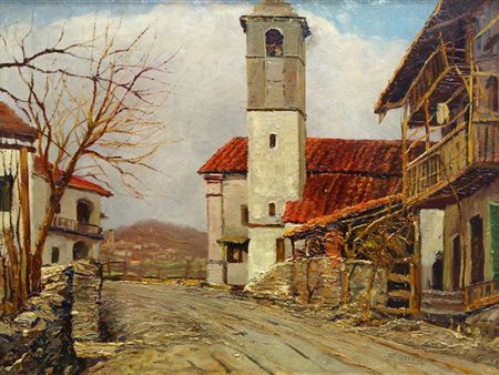 GARRONE ROMOLO Torino 1891 - 1959 "Chiesetta in Valchiusella" 1940 35x45 olio...