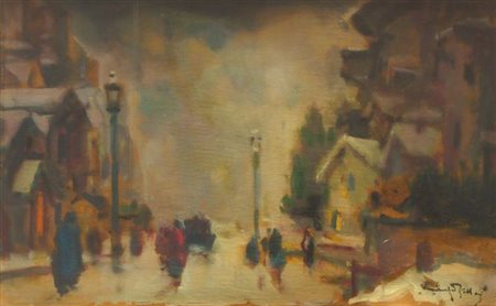 ZOLLA VENANZIO GB 1880 - 1961 Torino "Paesaggio" 30x50 olio su cartone Opera...