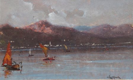 GIGNOUS LORENZO Modena 1862 - 1958 Porto Ceresio (VA) "Barche a vela" 12x19...