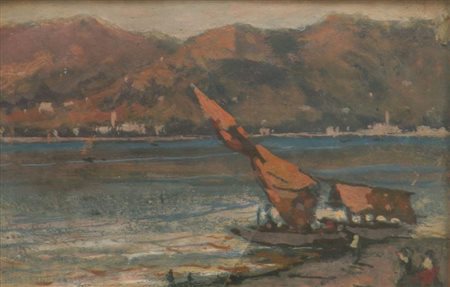 GIGNOUS LORENZO Modena 1862 - 1958 Porto Ceresio (VA) "Barca solitaria" 12x17...