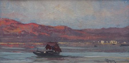 GIGNOUS LORENZO Modena 1862 - 1958 Porto Ceresio (VA) "Barca solitaria" 10x18...