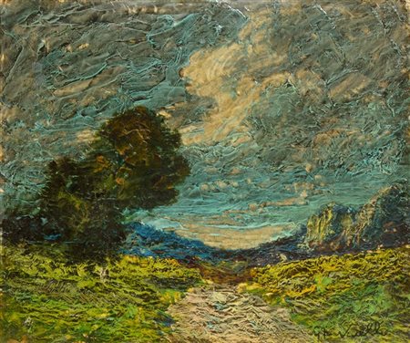 GHIVARELLO BENEDETTO Torino 1882 - 1955 "Paesaggio" 15x17,5 olio su cartone...