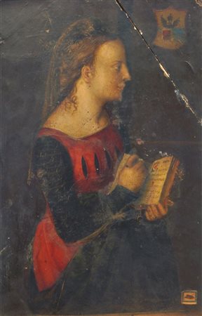 PITTORE ANONIMO "Dama con libro" 34x22 olio su tavola