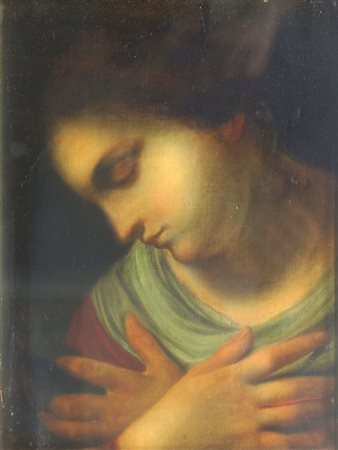 PITTORE ANONIMO DEL XIX SECOLO "Madonna in preghiera" 33,5x25 olio su tela