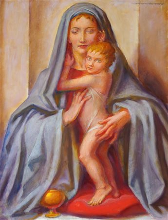 CAFFARO RORE MARIO Torino 1910 - 2001 "Madonna con Bambino" 1991 60x46 olio...