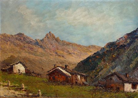 FRANCHINO TELESFORO Treviso 1885 - 1968 Torino "Paesaggio montano con baite"...