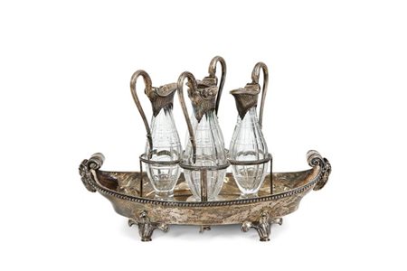 PORTA AMPOLLE IN ARGENTO 925/1000, Londra 1788; contenitore a forma di barca...