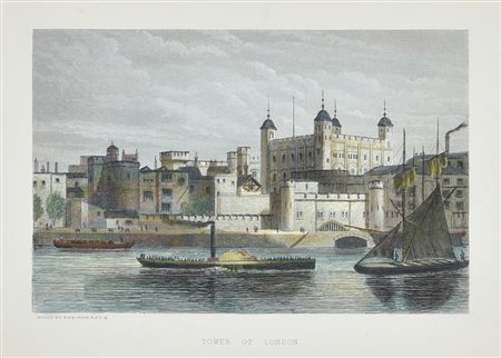 TOWER OF LONDON, Londra 1840 incisione all'acquaforte e bulino con...