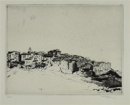 John Nicholson VEDUTA PANORAMICA DI TOURETTE-SUR-LOUP, 1930 puntasecca, cm...