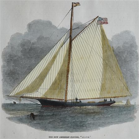 THE NEW AMERICAN CLIPPER "SYLVIE", 1853 silografia con acquarellatura coeva,...