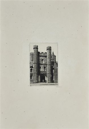 QUEEN'S COLLEGE, 1880 acquaforte, cm 39,6x29,7 (con cornice) firma...