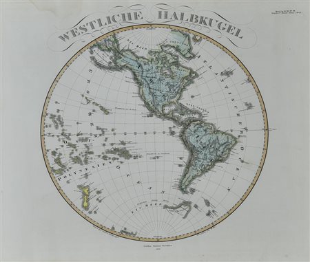 WESTLICHE HALBKUGEL, 1852 incisione con acquarellatura coeva, cm 52,9x60,9...