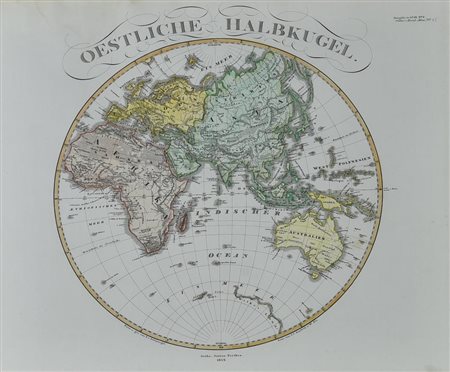 OESTLICHE HALBKUGEL, 1852 incisione con acquarellatura coeva, cm 52,9x60,9...