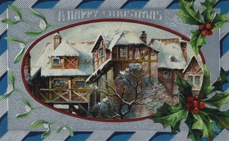 A HAPPY CHRISTMAS, epoca primi del XX secolo cromolitografia, cm 21x27 (con...