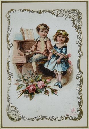 BIGLIETTO PUBBLICITARIO, 1880 circa cromolitografia, cm 25,5x20,6 sul retro:...