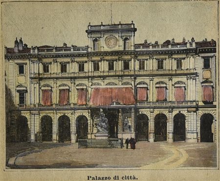 PALAZZO DI CITTA', 1887 silografia con acquarellatura coeva, cm 25,2x29,1...