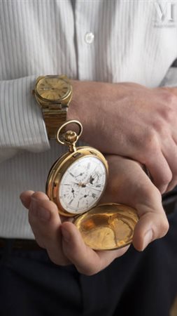 Montre de poche chronographe tri quantièmes et phases de lune à répétitions