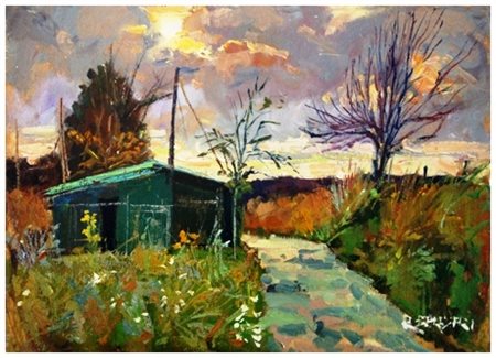 ROBERTO BALESTRI Pisa 1939 Senza titolo (tramonto in montagna) 2001 Olio su...