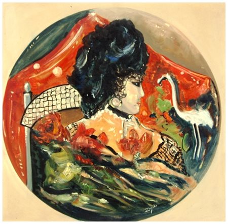 ROMANO ZIGOLI Maternità Olio su faesite 70 x 70. Firma in b. al c.; sul verso...