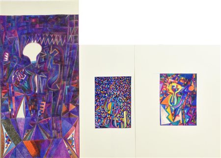 Enzo Branca COMPOSIZIONI, -matite colorate su carta, cm 45,6x22,9 sul retro:...