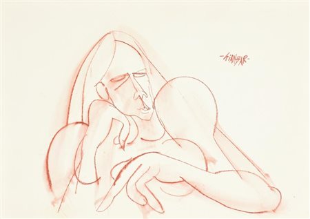 GIANBAR (Gianni Baretta) DONNA CHE PENSA tecnica mista su cartoncino, cm...