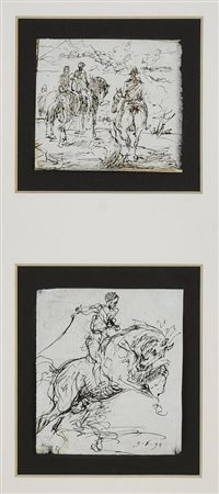 Emilio Lapi BOZZETTI CON CAVALIERI china nera su carta, misure varie: 1)cm...