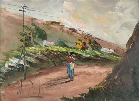 Aldo Pironti PAESAGGIO olio su masonite, cm 30x39,5 firma