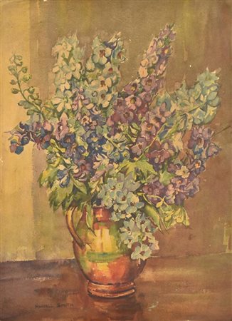 Marcella Smith VASO DI FIORI acquarello su carta, cm 39,5x29,5 firma lievi...