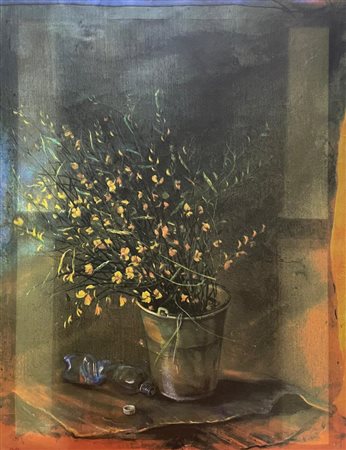 Lea Monetti VASO DI GINESTRE serigrafia su tela, cm 62x82; es. 150/160 firma...