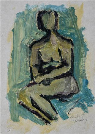 Ignoto FIGURA, 1980 olio su carta, cm 35x24 firma e data